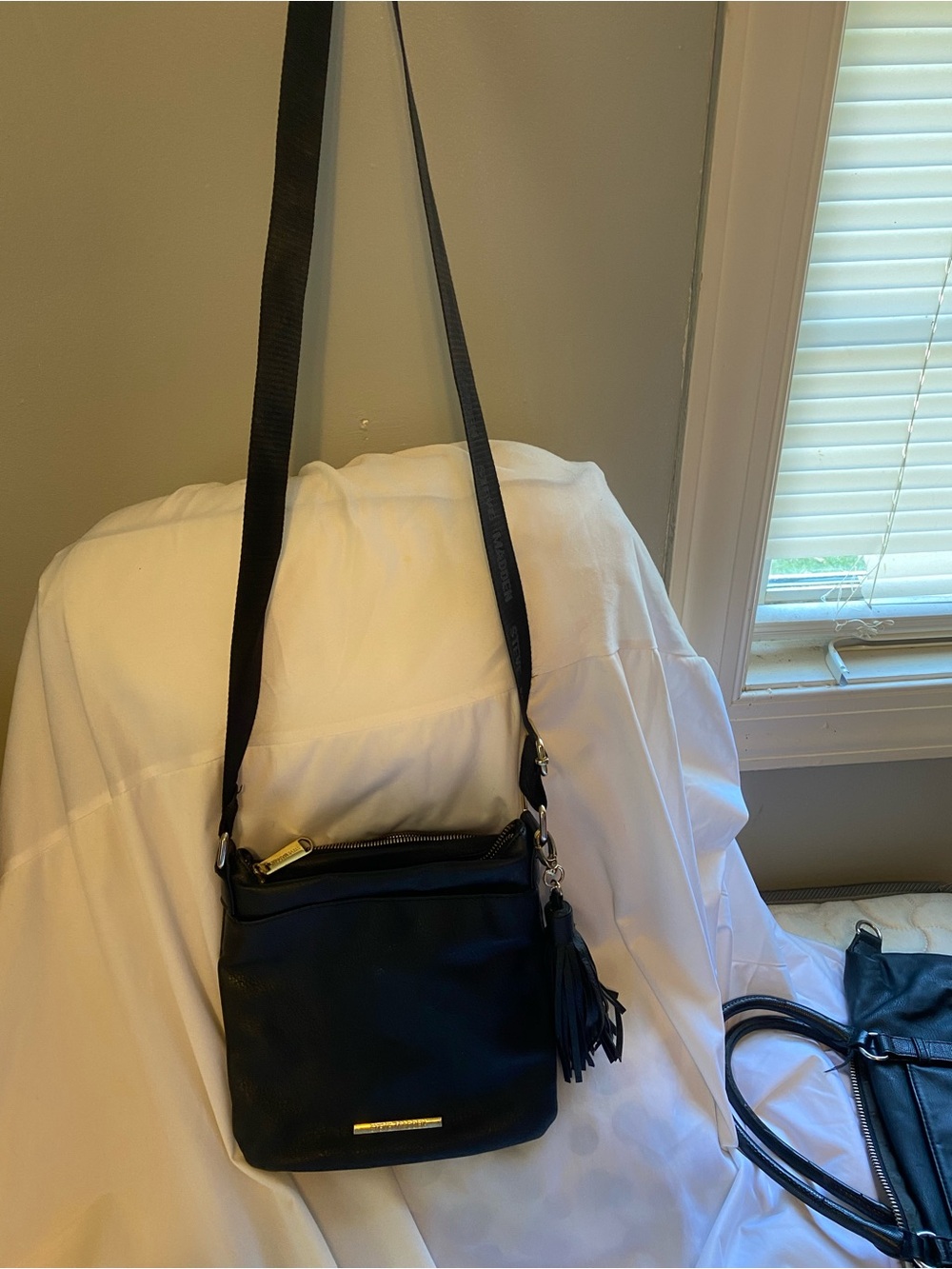 Steve Madden Black Crossbody Bag with Tassel Charm